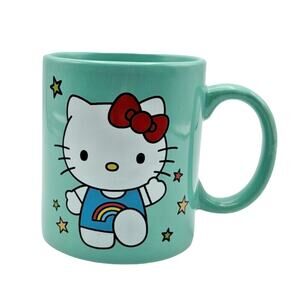 Sanrio Hello Kitty Stars 14OZ Ceramic Coffee Mug, Tea Cup, Teal Green, New